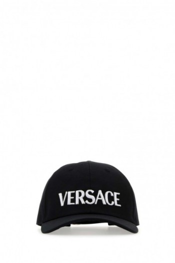 Versace Czarna bawełniana czapka z daszkiem z logo