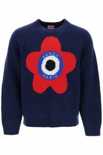 Kenzo  Niebieski sweter z motywem Kenzo Target