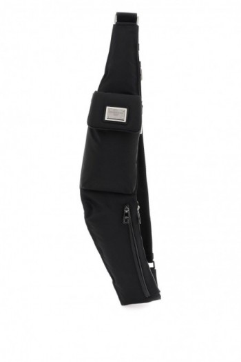 Dolce & gabbana Czarny nylonowa torba na pas z metalowym logo
