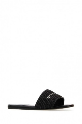 Givenchy Czarne klapki z rafii 4G