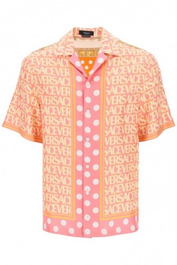 Versace Jedwabna koszula z nadrukiem Versace Allover