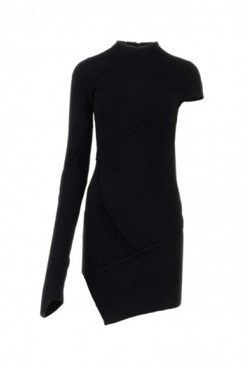 Balenciaga Czarna sukienka na jedno ramię z prążkowanej mieszanki wiskozy