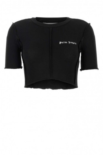 Palm Angels Czarny krótki top z prążkowanej elastycznej bawełny z logo
