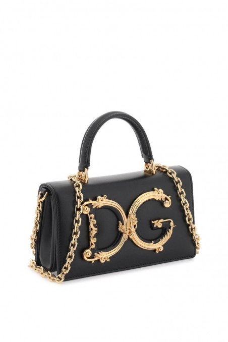 Dolce & gabbana  Czarna skórzana mini torebka na ramię DG Girls z barokowym logo