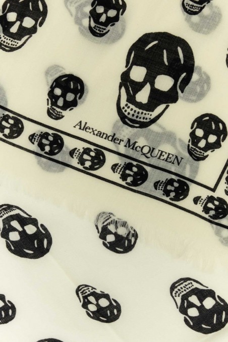 Alexander McQueen Haftowana wełniana chusta z czaszkami