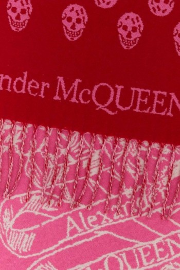 Alexander McQueen Dwustronny szalik wełniany z czaszkami 25949