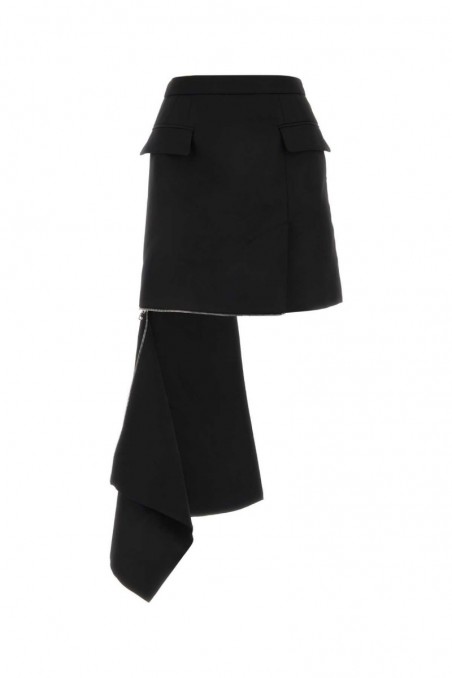Alexander McQueen Czarna wełniana asymetryczna mini spódnica