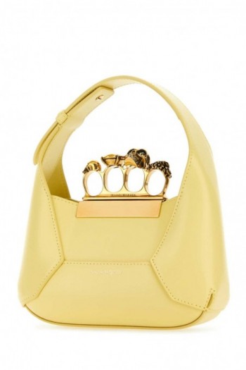 Alexander McQueen Pastelowa żółta skórzana mini torebka Hobo z biżuterią