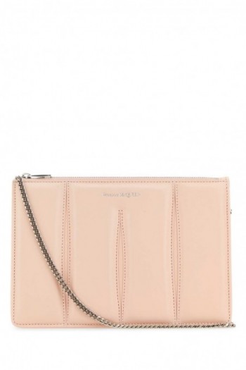 Alexander McQueen Pastelowa różowa skórzana torba na ramię, kopertówka