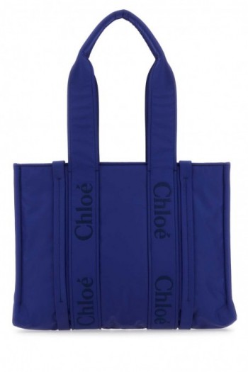 Chloe Elektrycznie niebieska nylonowa torba na zakupy medium Woody