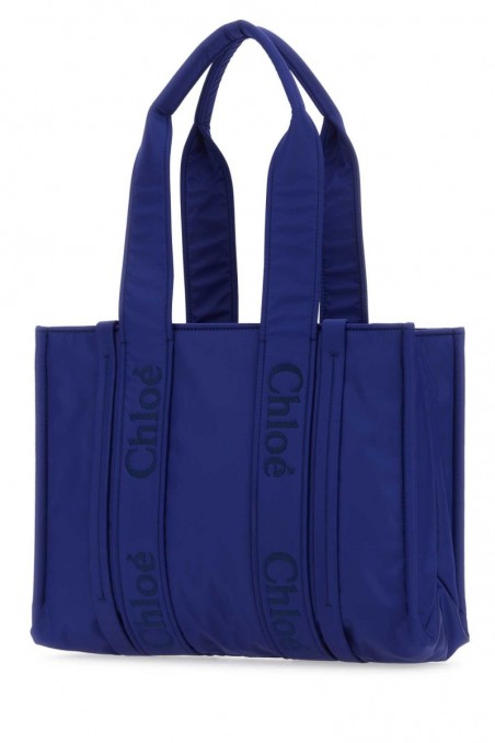 Chloe Elektrycznie niebieska nylonowa torba na zakupy medium Woody