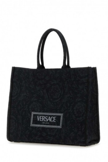 Versace Duża torba shopper Athena z haftowanej tkaniny