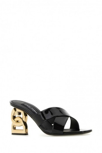 Dolce & Gabbana Czarne klapki ze złotym obcasem DG
