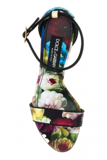 Dolce & Gabbana Satynowe sandały Keira  z kolorowym nadrukiem