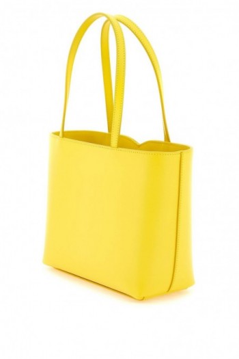 Dolce & gabbana Duża skórzana torebka tote żółta z dużym logo
