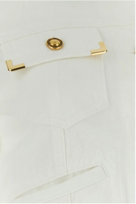 Palm Angels Biała jeansowa kurtka ze złotymi guzikami