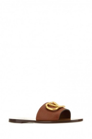 Valentino Skórzane klapki VLogo brązowe