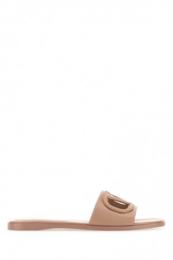 Valentino Skórzane klapki VLogo różowy