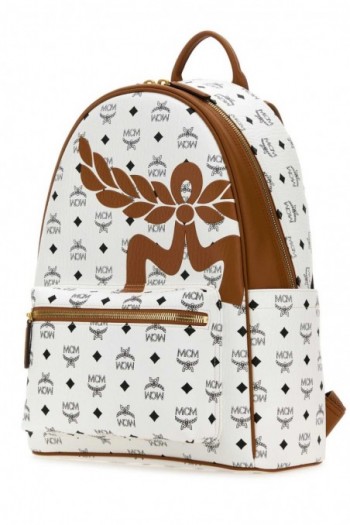 MCM Biały płócienny plecak z nadrukiem logo Stark