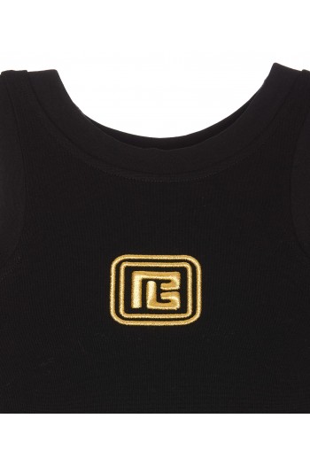 Balmain Czarny top z logo,  EB045BC49EAD