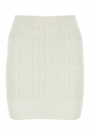Balmain Spódnica mini z domieszką wiskozy w kolorze kości słoniowej