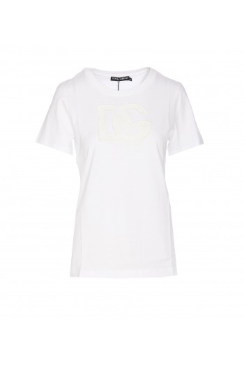 Dolce & gabbana Biała bawełniana koszulka z naszywką DG, F8M68ZGDB9OW0800