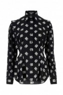 2Dolce & Gabbana Czarna jedwabna koszula z logo DG, F5Q70TFSA4I HNVAA