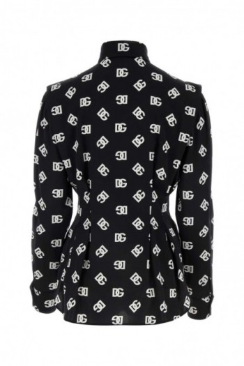 Dolce & Gabbana Czarna jedwabna koszula z logo DG, F5Q70TFSA4I HNVAA