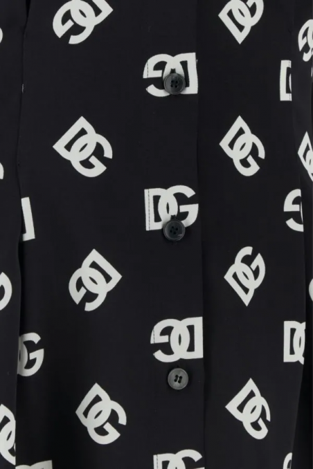 Dolce & Gabbana Czarna jedwabna koszula z logo DG, F5Q70TFSA4I HNVAA