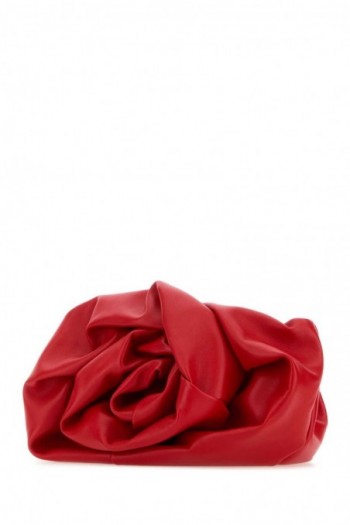 Burberry Czerwona marszczona kopertówka w kształcie róży