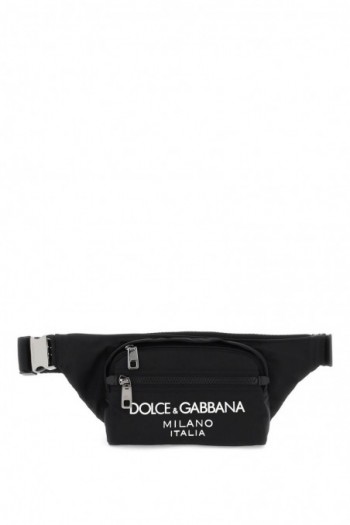 Dolce & gabbana Czarna nylonowa torba na pas z logo męska