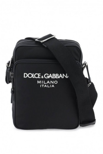 Dolce & gabbana Czarna nylonowa torba listonoszka z logo męska