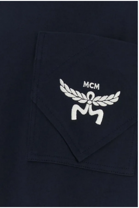 MCM Granatowa bawełniana koszulka z logo