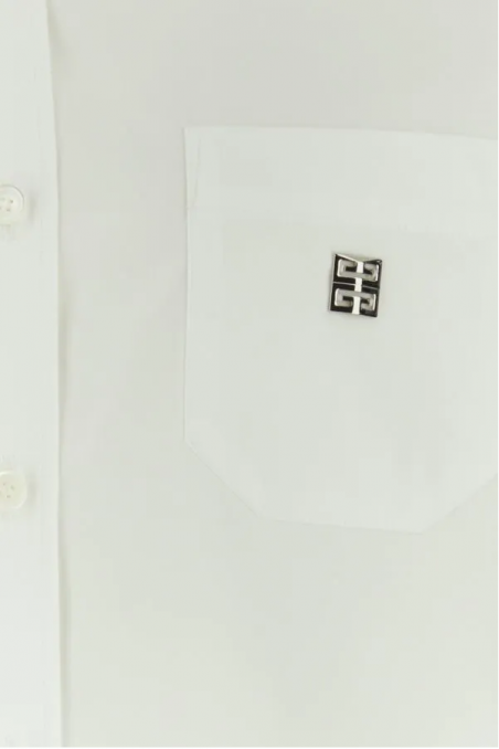 Givenchy Krótka biała koszula z metalowym logo