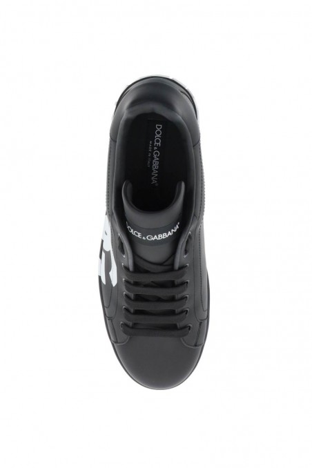 Dolce & gabbana Czarne skórzane sneakersy z logo Portofino męskie