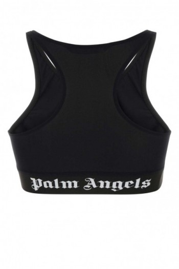 Palm Angels Czarny, krótki top z elastycznego nylonu z logo
