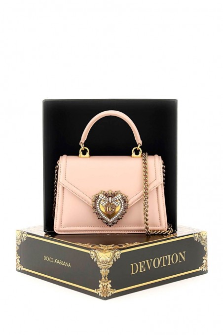 Dolce & gabbana Mała różowa skórzana torebka do ręki z sercem Devotion
