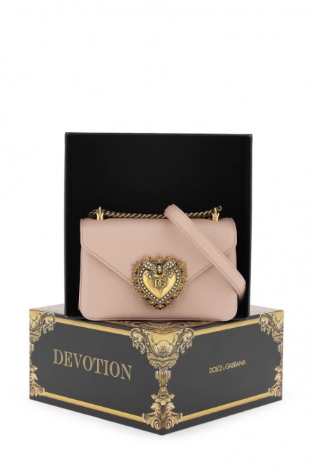 Dolce & gabbana Różowa skórzana torebka na ramię z sercem Devotion
