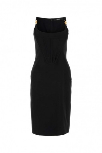 Versace Czarna sukienka midi z elastycznej wiskozy