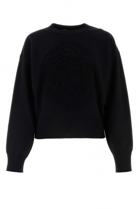 Versace Czarny sweter oversize z haftem Meduzy
