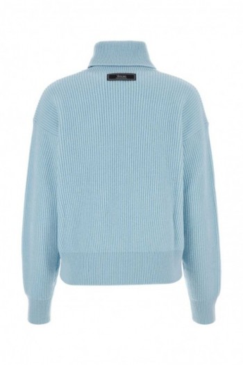 Versace Jasnoniebieski wełniany sweter z logo
