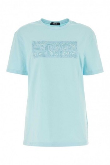 Versace Jasnoniebieska bawełniana koszulka z logo