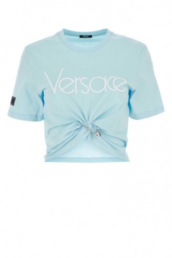 Versace Pastelowy jasnoniebieski bawełniany t-shirt 1978 Re-Edition