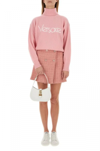 Versace Różowy wełniany sweter z logo
