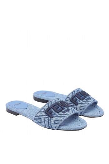 FENDI Jeansowe sandały z logo, niebieskie