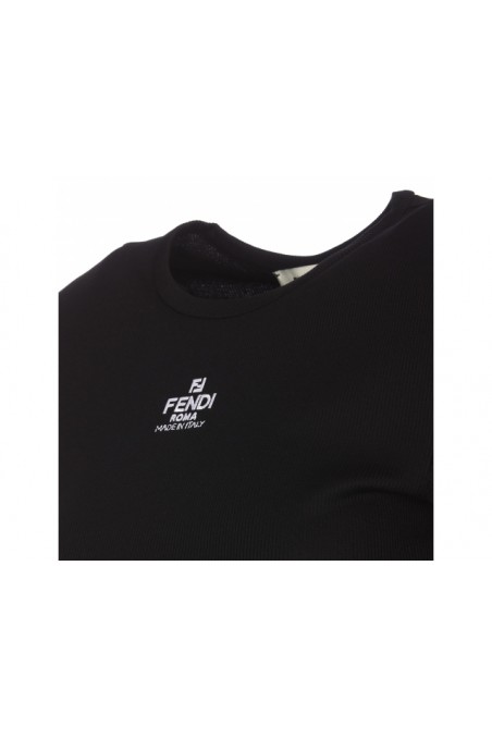 Fendi Krótka koszulka z logo FENDI ROMA, czarna