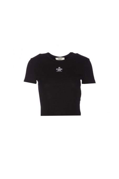 Fendi Krótka koszulka z logo FENDI ROMA, czarna