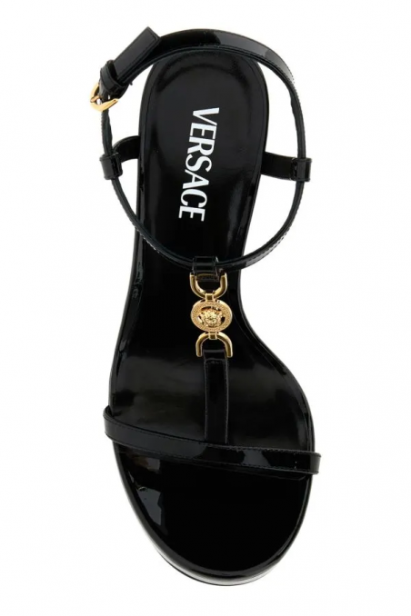 Versace Czarne skórzane sandały na szpilce  Medusa '95