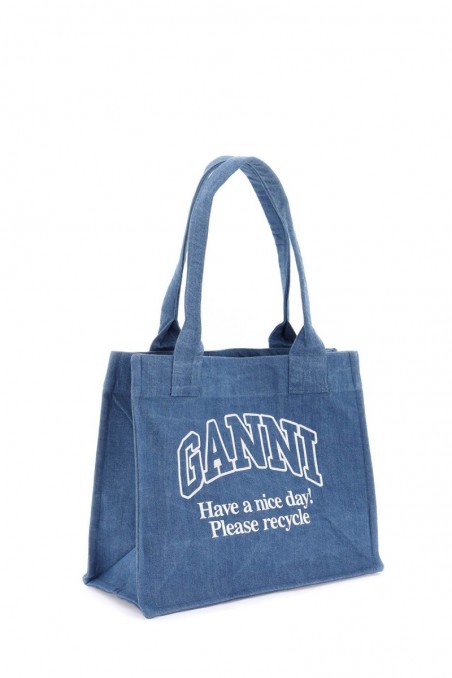 Ganni Dżinsowa torebka typu tote z haftem logo