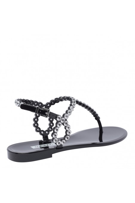 Aquazzura Gumowe sandały z kryształkami, czarne